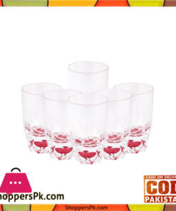 Acrylic Round Diamond Cut Base Crystal Tumbler Set - 6 Pieces - Red - BH0014AC