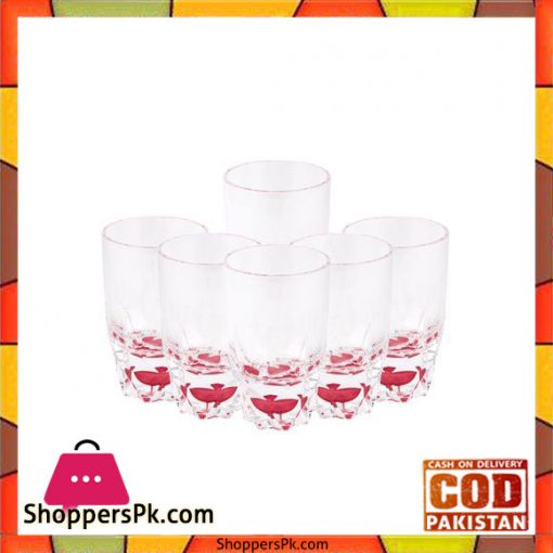 Acrylic Round Diamond Cut Base Crystal Tumbler Set - 6 Pieces - Red - BH0014AC