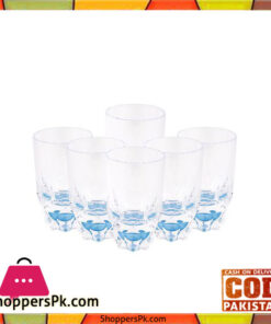 Acrylic Round Diamond Cut Base Crystal Tumbler Set - 6 Pieces - Blue - BH0014AC