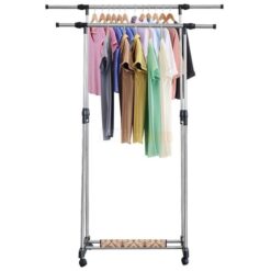 Save Money Clothes Hanger With Wheels Drying Rack - Silver And Black