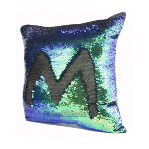 Black & Blue/Green - Reversible Mermaid Sequin Pillow