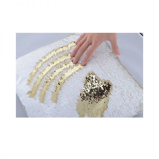 Reversible Mermaid Sequin Pillow - White & Golden