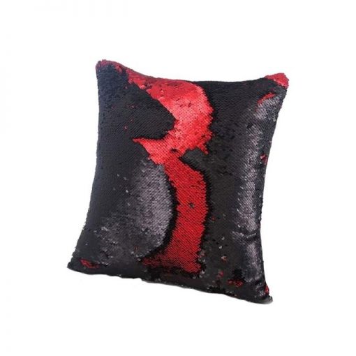 Red & Black Reversible Sequins Mermaid Pillow with Filling - CUS-110-26