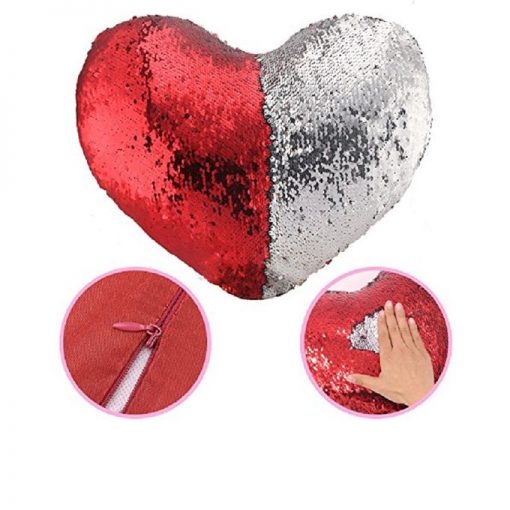 Magic Heart Shaped Pillow - Red & Silver