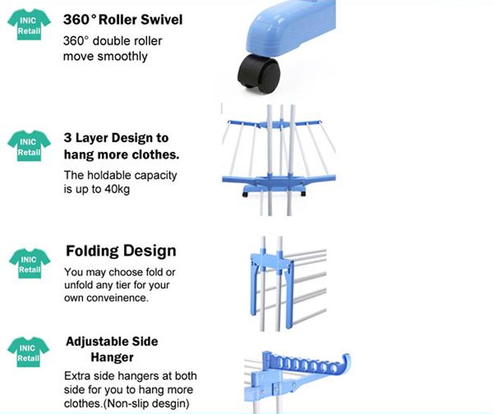 3 Tier Foldable Drying Rack Cloth Laundry Hanger Tw-116