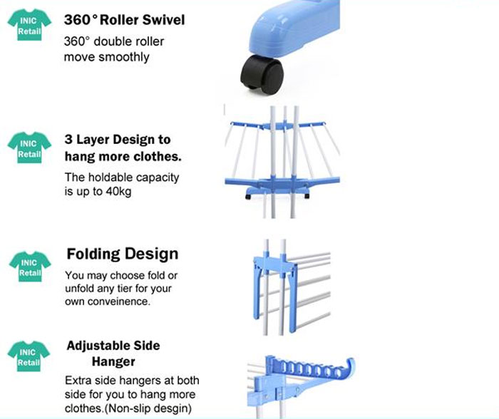 3 Tier Foldable Drying Rack Cloth Laundry Hanger TW-116