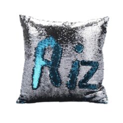 Lake Blue And Silver Reversible Sequin Mermaid Pillow With Velvet Back