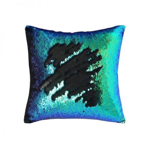 Black & Blue/Green - Reversible Mermaid Sequin Pillow