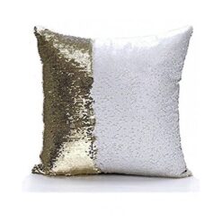 Reversible Mermaid Sequin Pillow - White &Amp; Golden