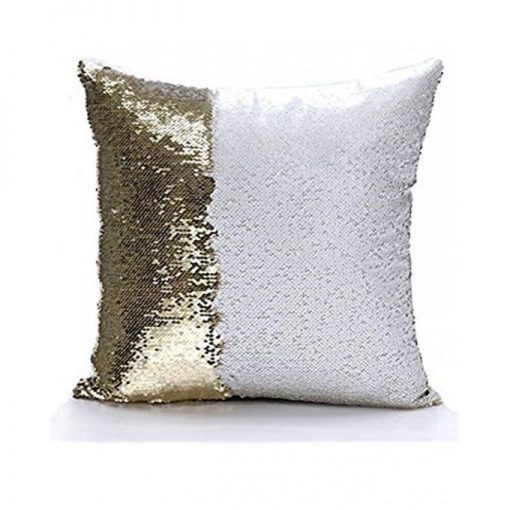 Reversible Mermaid Sequin Pillow - White & Golden