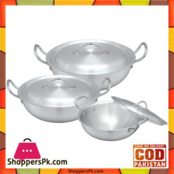 Bravo Round Base Karahi – 202 | 3 Wok Set