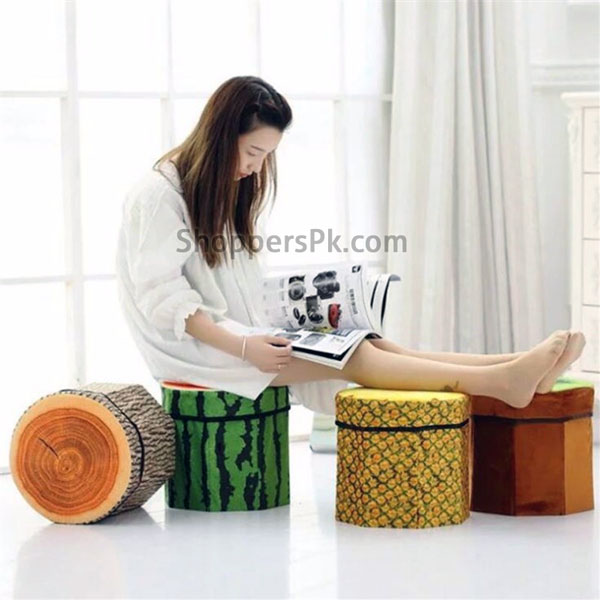 Folding Fabric Fruit Design Storage Box Foot Stool Seat Pack Of 2 Pcs