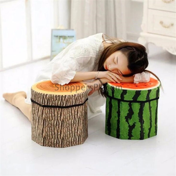 Folding Fabric Fruit Design Storage Box Foot Stool Seat Pack Of 2 Pcs