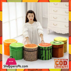 Folding Fabric Fruit Design Storage Box Foot Stool Seat Pack of 2 Pcs