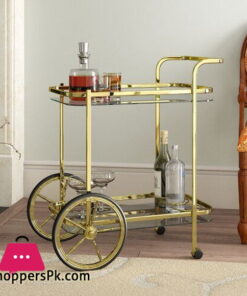 Gold Brass and Glass Bar Cart Mini Bar Tea Trolley Rectangular