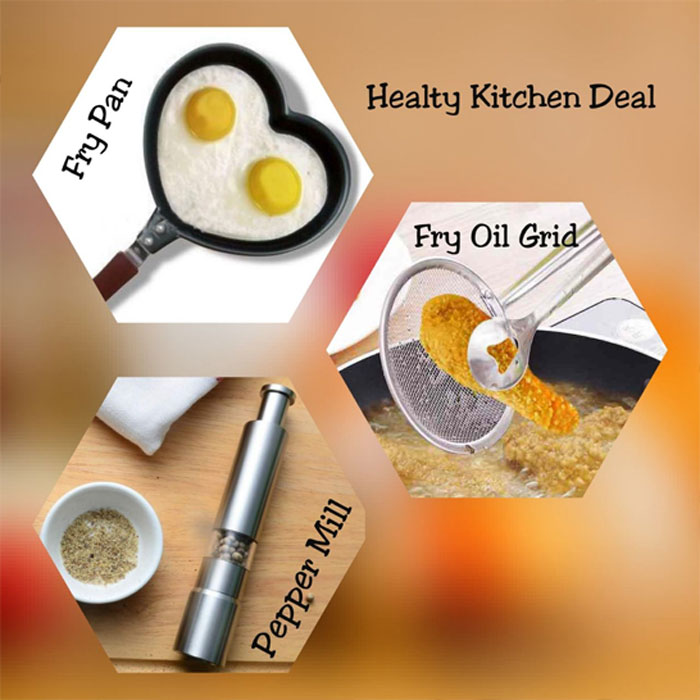 Healthy Kitchen Deal 1 Mini Egg Fry Pan 1 Fry Oil Grid Tong 1 Pepper Mill Just 800 Rupees