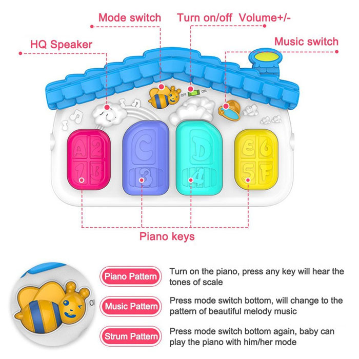 Huanger Baby Play Gym Piano Fitness Rack 3 In 1 Music Infant Activity Play Mat