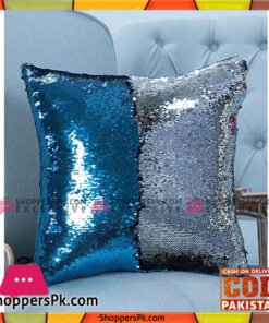Lake Blue And Silver Reversible Sequin Mermaid Pillow With Velvet Back