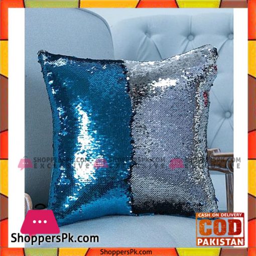 Lake Blue And Silver Reversible Sequin Mermaid Pillow With Velvet Back