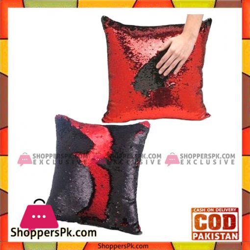 Red & Black Reversible Sequins Mermaid Pillow with Filling - CUS-110-26