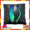 Reversible Mermaid Sequin Pillow With Velvet Back - Black - Green/Blue