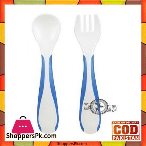 Set of Spoon & Fork for Kids - Blue & White