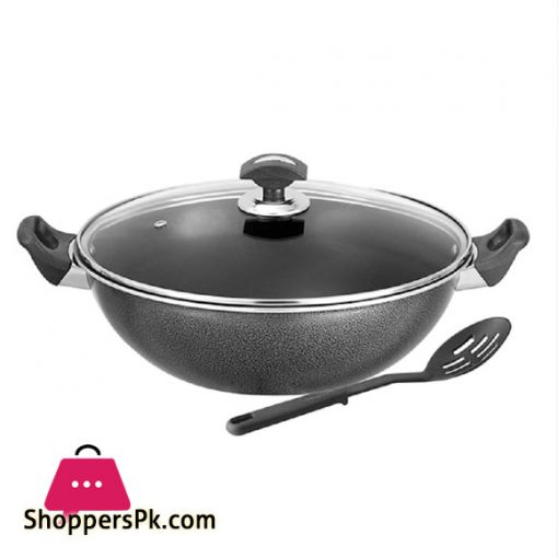 Sonex Non-Stick Cooking Wok with Glass Lid 34 cm – Black
