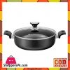 Sonex Non-Stick Flat Cooking Wok With Glass Lid - 36cm - Black