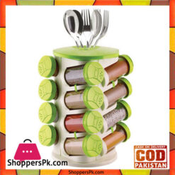 Trueware Green Spice Rack 16 Jars Plastic