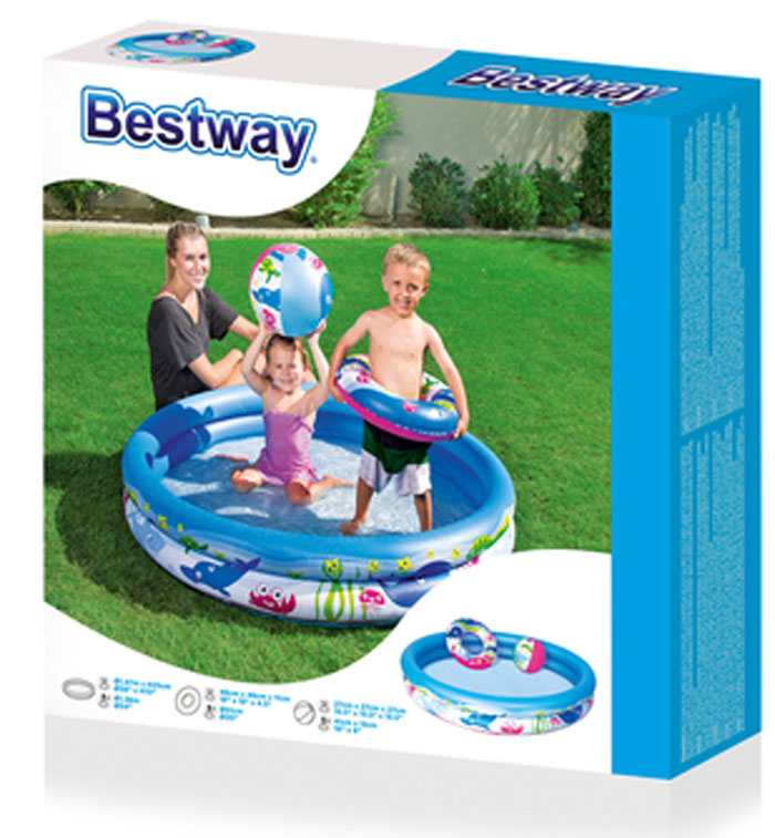 Bestway Inflatable Vinyl Kids Play Pool With Ball And Ring - 51120