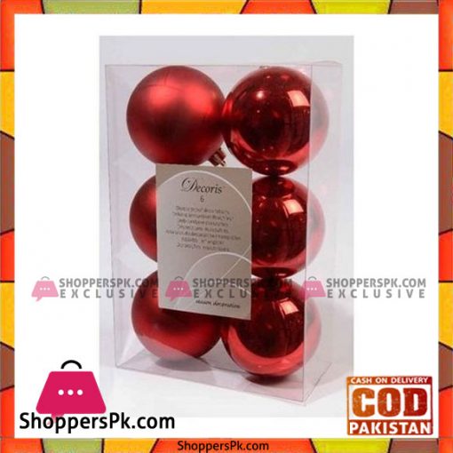 Pack of 6 - Shatterproof Christmas Balls - 80mm - Red