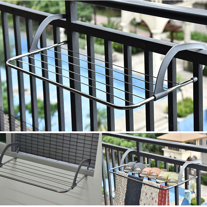 Indoor Outdoor Easy Install Folding Clothes Rack Drying Shoes Dryer Laundry Hanger Balcony Stainless Steel Bathroom Window