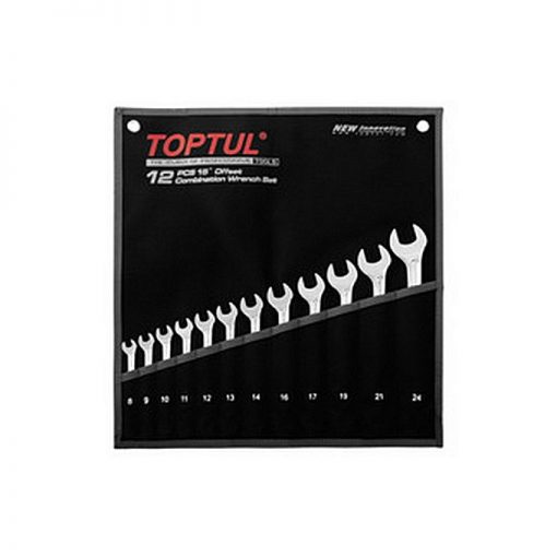 TOPTUL Pack of 12 - Combination Wrench Set w/ Pouch Bag - Black And Silver