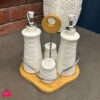 4 Pcs Ceramic Condiment Set Oil / Vinegar / Salt / Pepper With Bamboo Rack 1 4 Pcs Ceramic Condiment Set Oil / Vinegar / Salt / Pepper With Bamboo Rack
