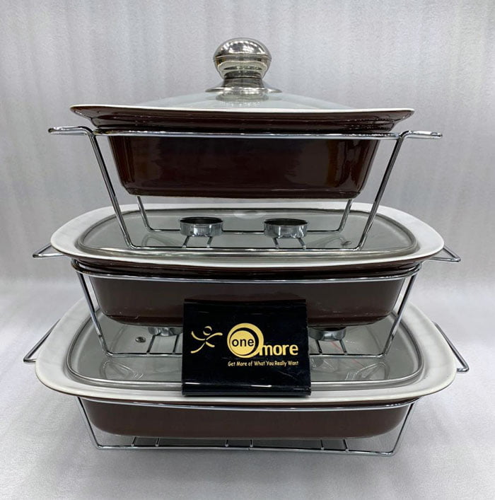 Buffet Dishes With Glass Lids &Amp; Stand 3 Pcs Set 009-80-1