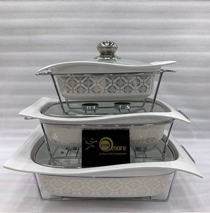Buffet Dishes With Glass Lids &Amp; Stand 3 Pcs Set 009-81-1