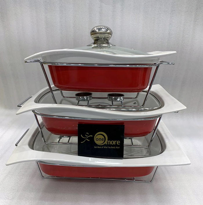 Buffet Dishes With Glass Lids &Amp; Stand 3 Pcs Set 009-82-1