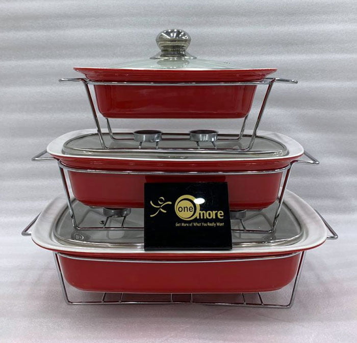 Buffet Dishes With Glass Lids &Amp; Stand 3 Pcs Set 009-82