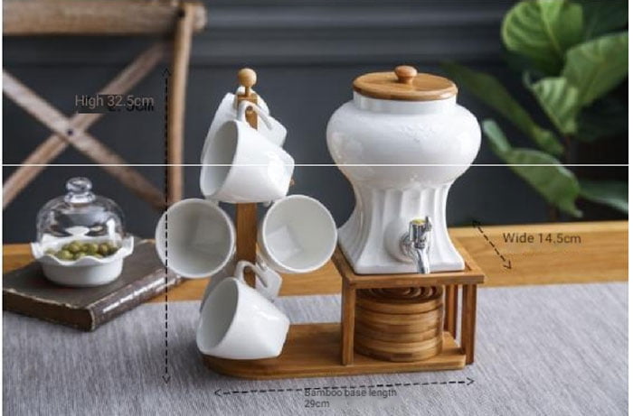 Creative Nordic Shape Wooden Holder Cup Hanging Ceramic Coffee Tea Set Restaurant Home Coffee Cup