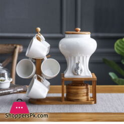 Creative Nordic Shape Wooden Holder Cup Hanging Ceramic Coffee Tea Set Restaurant Home Coffee Cup