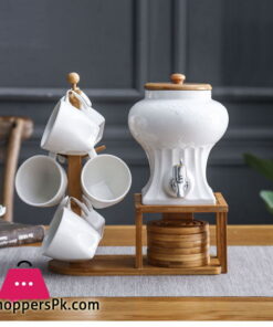 Creative Nordic Shape Wooden Holder Cup Hanging Ceramic Coffee Tea Set Restaurant Home Coffee Cup