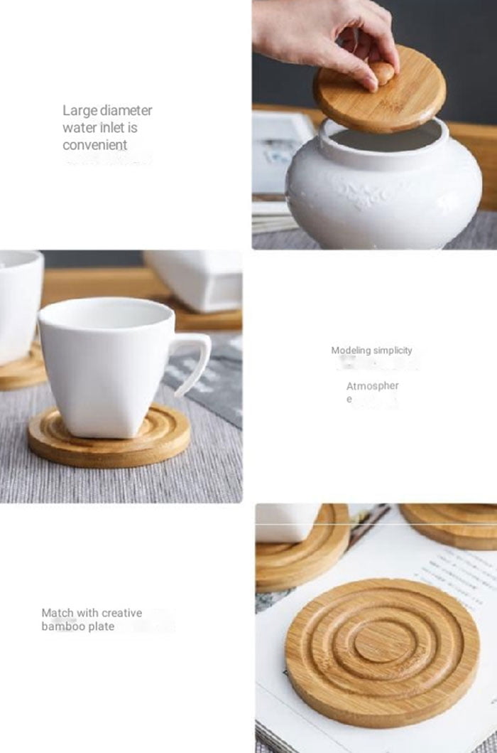 Creative Nordic Shape Wooden Holder Cup Hanging Ceramic Coffee Tea Set Restaurant Home Coffee Cup