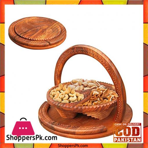 Wooden Dry Fruit Collapsible Basket Handcrafted Sheeshum Wood