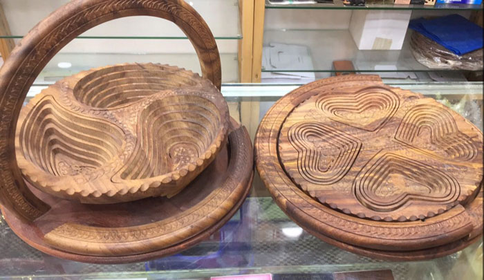 Wooden Dry Fruit Collapsible Basket Handcrafted Sheeshum Wood