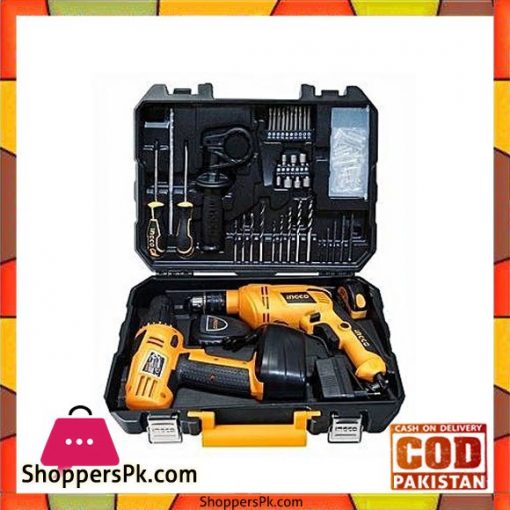 Ingco 97 Pcs Tool Set with Cordless Drill and Electric Drill 650and12V -HJTU456
