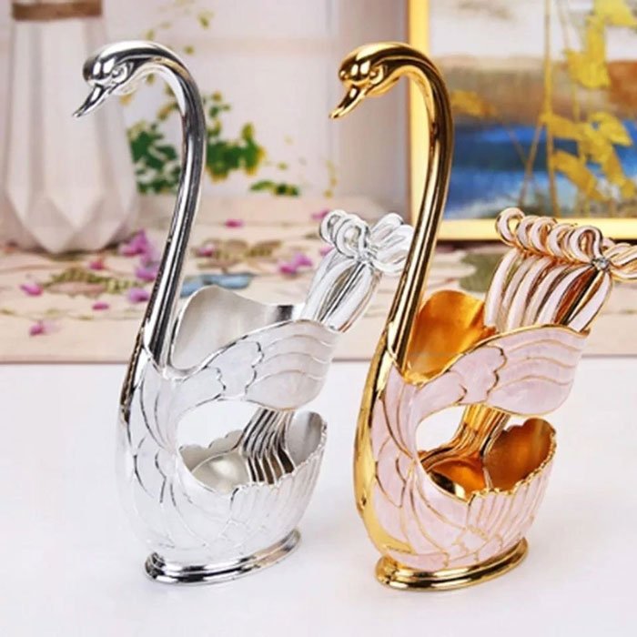 Orchid Duck Set Of 6 Spoons And Spoon Rest Silver