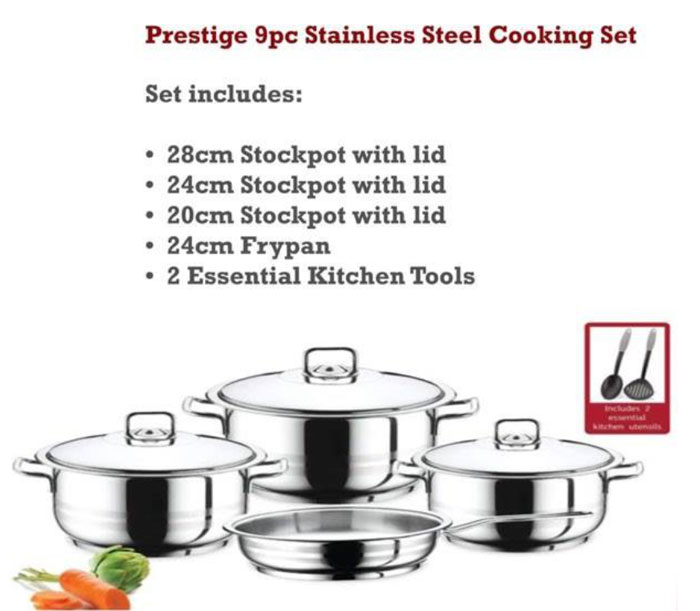 Prestige Stainless Steel Cookware 9Pcs Set - 7001