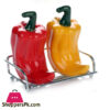 Chili Style Porcelain Salt &Amp; Pepper Shaker Pots Cruets With Metal Rack -Set Of 2