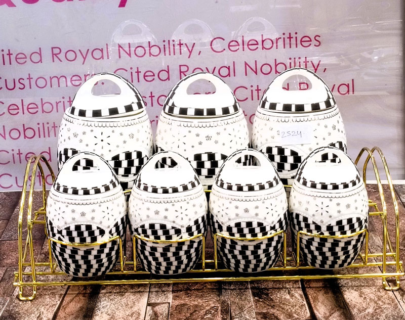 Solecasa Ceramic Canister Set 7 Piece With Metal Stand 4 Solecasa Ceramic Canister Set 7 Piece With Metal Stand