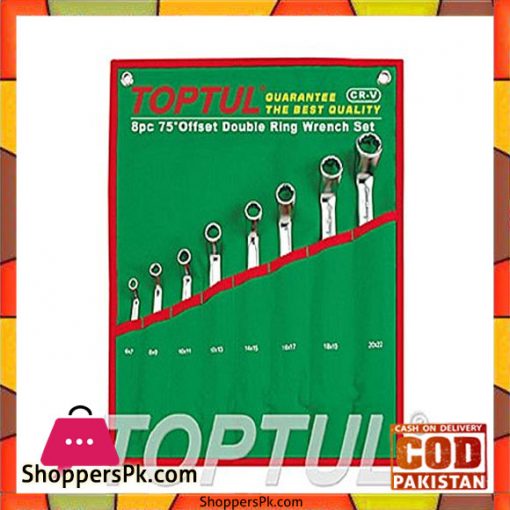 TOPTUL Double Offset Ring Wrench Set 75° 8PCS Pouch Bag TOPTUL GAAA0810